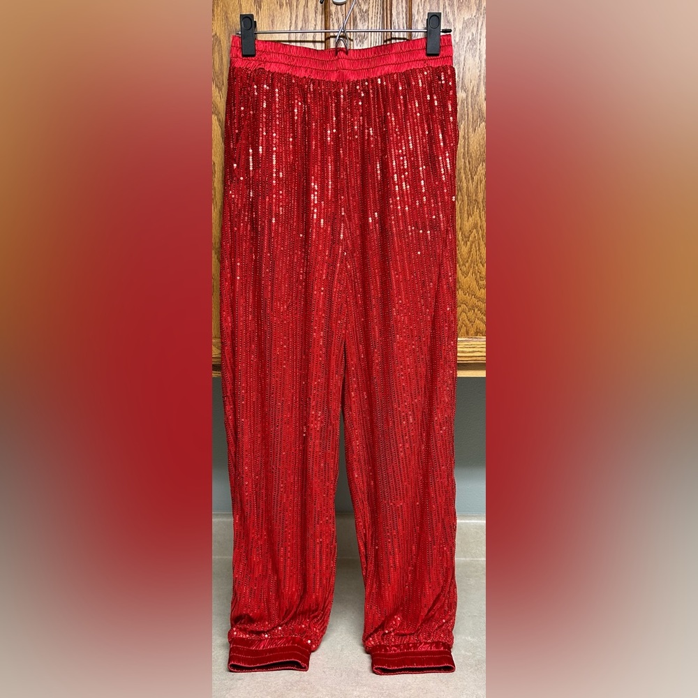 Why Dress brand red sequence jogger pants with pockets size medium